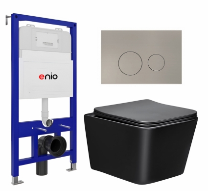 Комплект 3 в 1 инсталляция Enio Tecnico 52 EN8050052 + Унитаз Vincea Q-Line VT1-12MB + кнопка матовая нержавеющая сталь Rotondo