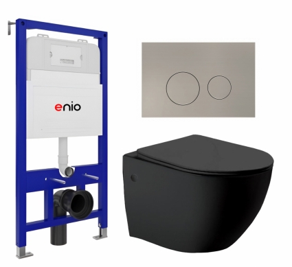 Комплект 3 в 1 инсталляция Enio Tecnico 52 EN8050052 + Унитаз Vincea Globo VT1-14MB + кнопка матовая нержавеющая сталь Rotondo