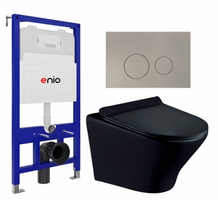 Комплект 3 в 1 инсталляция Enio Tecnico 52 EN8050052 + Унитаз подвесной Esbano Aster ESUPASTEBM + кнопка матовая нержавеющая сталь Rotondo