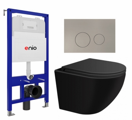 Комплект 3 в 1 инсталляция Enio Tecnico 52 EN8050052 + Подвесной унитаз SinteSi EVI + кнопка матовая нержавеющая сталь Rotondo