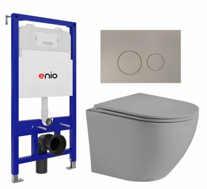 Комплект 3 в 1 инсталляция Enio Tecnico 52 EN8050052 + Унитаз подвесной Weltwasser WW Merzbach 043 MT-GR + кнопка матовая нержавеющая сталь Rotondo
