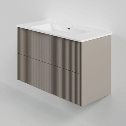 Тумба под раковину La Fenice TERRA Twin Cappuccino бежевая матовая 100 см подвесная, с доводчиками