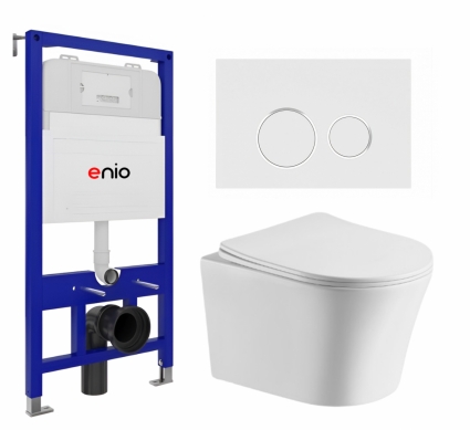 Комплект 3 в 1 инсталляция Enio Tecnico 52 EN8050052 + Подвесной унитаз CeruttiSpa Adige Aria CT7837 + кнопка белая, окантовка хром Rotondo