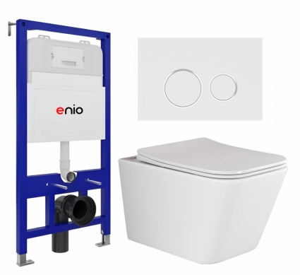 Комплект 3 в 1 инсталляция Enio Tecnico 52 EN8050052 + Унитаз подвесной Ceramica Nova Metric Rimless CN3007 + кнопка белая, окантовка хром Rotondo