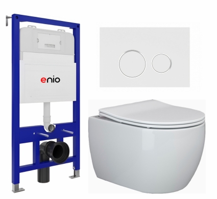 Комплект 3 в 1 инсталляция Enio Tecnico 52 EN8050052 +  Унитаз подвесной Ceramica Nova Play CN3001 + кнопка белая, окантовка хром Rotondo