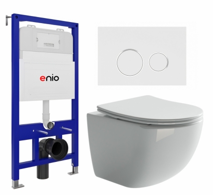 Комплект 3 в 1 инсталляция Enio Tecnico 52 EN8050052 + Унитаз подвесной Ceramica Nova Forma CN3009 + кнопка белая, окантовка хром Rotondo