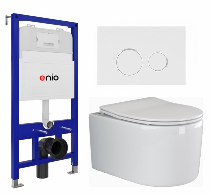 Комплект 3 в 1 инсталляция Enio Tecnico 52 EN8050052 + Унитаз подвесной Ceramica Nova Moments CN3003 + кнопка белая, окантовка хром Rotondo