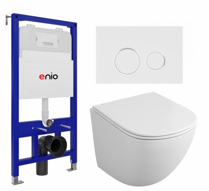 Комплект 3 в 1 инсталляция Enio Tecnico 52 EN8050052 + Унитаз подвесной Owl 1975 Cirkel-H OWLT190302 + кнопка белая, окантовка хром Rotondo