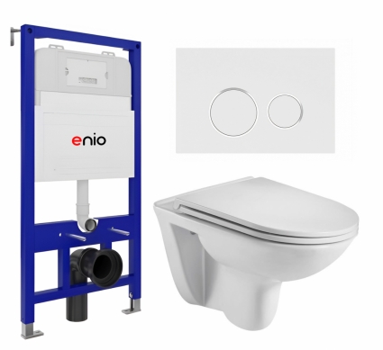 Комплект 3 в 1 инсталляция Enio Tecnico 52 EN8050052 + Подвесной унитаз WeltWasser Baarbach 004 GL-WT + кнопка белая, окантовка хром Rotondo