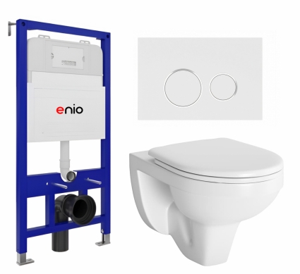 Комплект 3 в 1 инсталляция Enio Tecnico 52 EN8050052 + Унитаз подвесной Berges Wasserhaus Gamma 081105 + кнопка белая, окантовка хром Rotondo