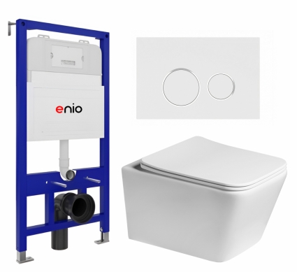 Комплект 3 в 1 инсталляция Enio Tecnico 52 EN8050052 + Унитаз подвесной SantiLine SL-5007 + кнопка белая, окантовка хром Rotondo