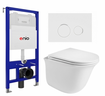 Комплект 3 в 1 инсталляция Enio Tecnico 52 EN8050052 + Подвесной унитаз WeltWasser Telbach 004 GL-WT + кнопка белая, окантовка хром Rotondo
