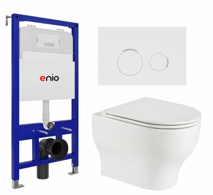 Комплект 3 в 1 инсталляция Enio Tecnico 52 EN8050052 + Подвесной унитаз WeltWasser Erlenbach 004 GL-WT + кнопка белая, окантовка хром Rotondo