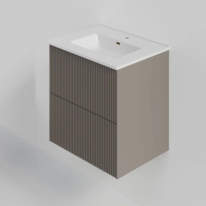 Тумба под раковину La Fenice TERRA Twin Cappuccino бежевая матовая 60 см подвесная, с доводчиками