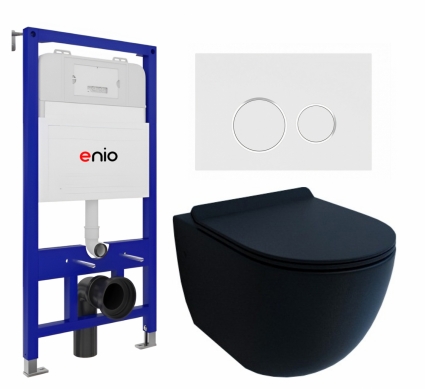 Комплект 3 в 1 инсталляция Enio Tecnico 52 EN8050052 + Унитаз подвесной Esbano Garcia + кнопка белая, окантовка хром Rotondo