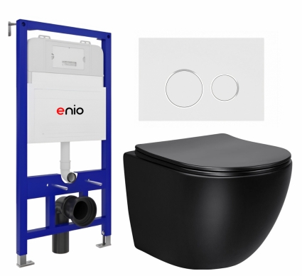 Комплект 3 в 1 инсталляция Enio Tecnico 52 EN8050052 + Унитаз Vincea Globo VT1-14SMB + кнопка белая, окантовка хром Rotondo