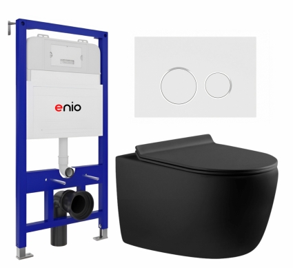 Комплект 3 в 1 инсталляция Enio Tecnico 52 EN8050052 + Унитаз подвесной Aquanet Cetus-BW 287008 + кнопка белая, окантовка хром Rotondo