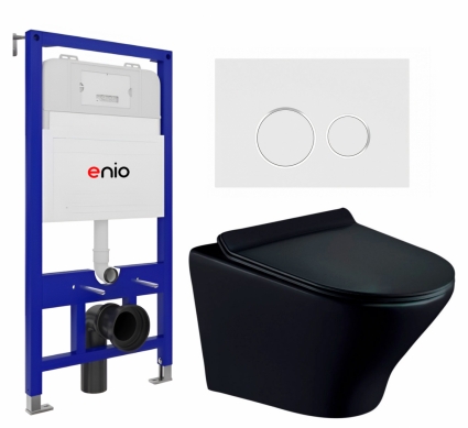 Комплект 3 в 1 инсталляция Enio Tecnico 52 EN8050052 + Унитаз подвесной Esbano Aster ESUPASTEBM + кнопка белая, окантовка хром Rotondo