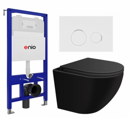 Комплект 3 в 1 инсталляция Enio Tecnico 52 EN8050052 + Подвесной унитаз SinteSi EVI + кнопка белая, окантовка хром Rotondo
