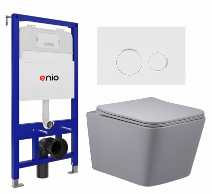 Комплект 3 в 1 инсталляция Enio Tecnico 52 EN8050052 + Унитаз подвесной Vincea Q-Line VT1-12MG + кнопка белая, окантовка хром Rotondo
