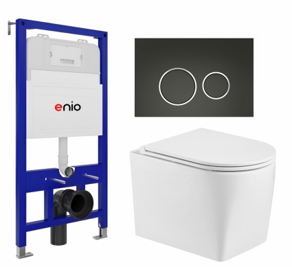 Комплект 3 в 1 инсталляция Enio Tecnico 52 EN8050052 + Унитаз подвесной WeltWasser Nesenbach 004 GL-WT + кнопка черная матовая, окантовка хром Rotondo