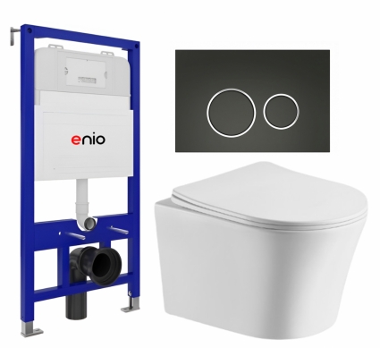 Комплект 3 в 1 инсталляция Enio Tecnico 52 EN8050052 + Подвесной унитаз CeruttiSpa Adige Aria CT7837 + кнопка черная матовая, окантовка хром Rotondo