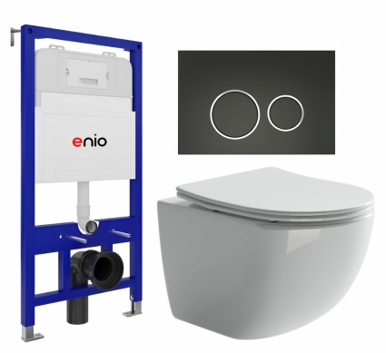 Комплект 3 в 1 инсталляция Enio Tecnico 52 EN8050052 + Унитаз подвесной Ceramica Nova Forma CN3009 + кнопка черная матовая, окантовка хром Rotondo