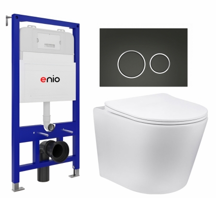 Комплект 3 в 1 инсталляция Enio Tecnico 52 EN8050052 + Унитаз Vincea Piatti VT1-11 + кнопка черная матовая, окантовка хром Rotondo