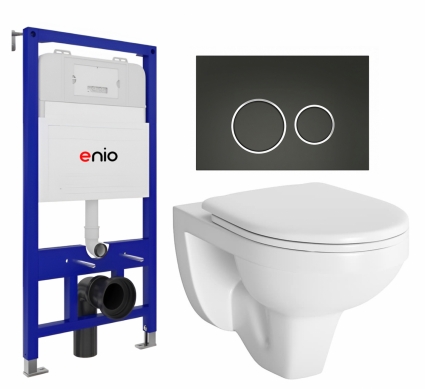 Комплект 3 в 1 инсталляция Enio Tecnico 52 EN8050052 + Унитаз подвесной Berges Wasserhaus Gamma 081105  + кнопка черная матовая, окантовка хром Rotondo