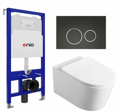 Комплект 3 в 1 инсталляция Enio Tecnico 52 EN8050052 + Унитаз Vincea Cute VT1-24 + кнопка черная матовая, окантовка хром Rotondo