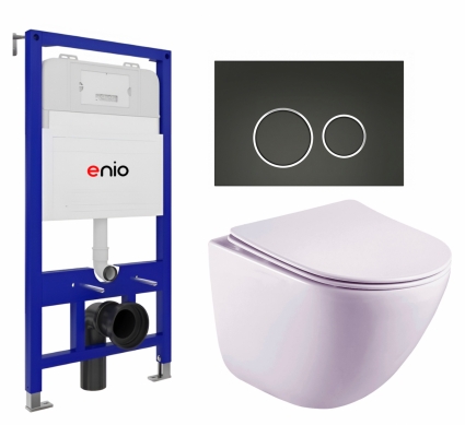 Комплект 3 в 1 инсталляция Enio Tecnico 52 EN8050052 + Унитаз подвесной Esbano Lotus ESUPLOTUW + кнопка черная матовая, окантовка хром Rotondo