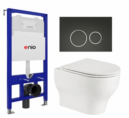 Комплект 3 в 1 инсталляция Enio Tecnico 52 EN8050052 + Подвесной унитаз WeltWasser Erlenbach 004 GL-WT + кнопка черная матовая, окантовка хром Rotondo