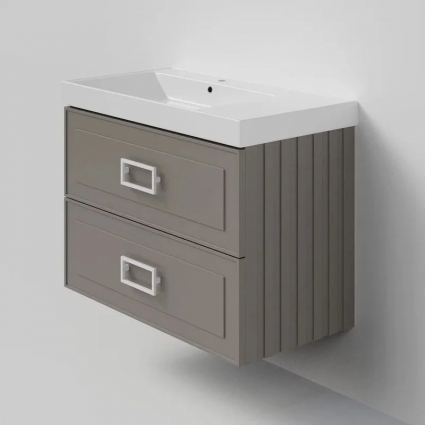 Тумба под раковину La Fenice CUBO Twin Cappuccino бежевая матовая 90 см Черная ручка подвесная, с ящиками