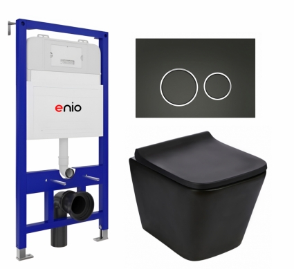 Комплект 3 в 1 инсталляция Enio Tecnico 52 EN8050052 + Подвесной унитаз WeltWasser Gelbach 043 MT-BL + кнопка черная матовая, окантовка хром Rotondo