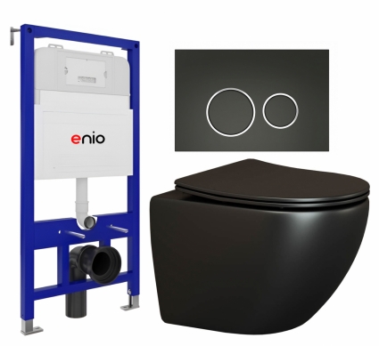 Комплект 3 в 1 инсталляция Enio Tecnico 52 EN8050052 + Унитаз подвесной Ceramica Nova Metropol CN4002MB + кнопка черная матовая, окантовка хром Rotondo