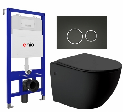 Комплект 3 в 1 инсталляция Enio Tecnico 52 EN8050052 + Унитаз Vincea Globo VT1-14MB  + кнопка черная матовая, окантовка хром Rotondo