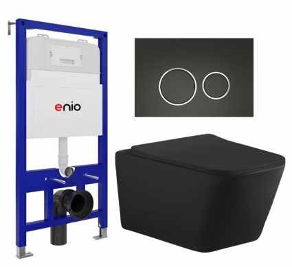 Комплект 3 в 1 инсталляция Enio Tecnico 52 EN8050052 + Унитаз подвесной Aquanet Tavr-W BW 287011 + кнопка черная матовая, окантовка хром Rotondo