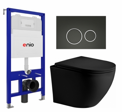 Комплект 3 в 1 инсталляция Enio Tecnico 52 EN8050052 + Унитаз подвесной Weltwasser WW Merzbach 043 MT-BL + кнопка черная матовая, окантовка хром Rotondo