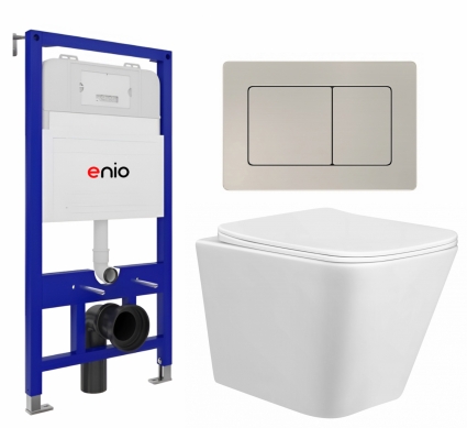 Комплект 3 в 1 инсталляция Enio Tecnico 52 EN8050052 + Унитаз подвесной Taliente Correto CR25200  + кнопка матовая нержавеющая сталь Quadro
