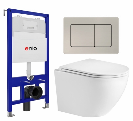 Комплект 3 в 1 инсталляция Enio Tecnico 52 EN8050052 +  Подвесной унитаз WeltWasser Merzbach 043 GL-WT + кнопка матовая нержавеющая сталь Quadro