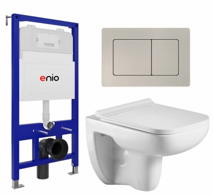 Комплект 3 в 1 инсталляция Enio Tecnico 52 EN8050052 + Подвесной унитаз WeltWasser Kehlbach 004 GL-WT  + кнопка матовая нержавеющая сталь Quadro