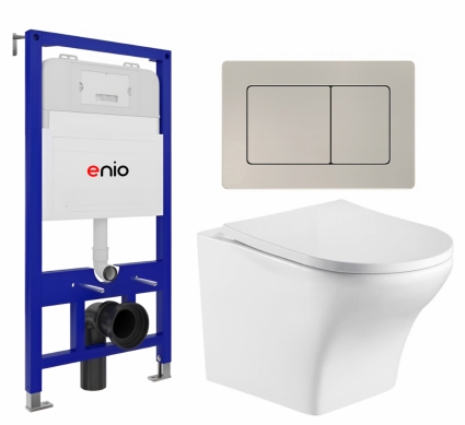 Комплект 3 в 1 инсталляция Enio Tecnico 52 EN8050052 + Подвесной унитаз WeltWasser Odenbach 004 GL-WT + кнопка матовая нержавеющая сталь Quadro