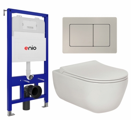 Комплект 3 в 1 инсталляция Enio Tecnico 52 EN8050052 + Унитаз подвесной Berges Wasserhaus Ego XL 082118  + кнопка матовая нержавеющая сталь Quadro