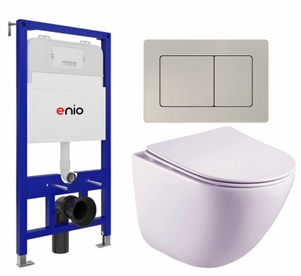 Комплект 3 в 1 инсталляция Enio Tecnico 52 EN8050052 + Унитаз подвесной Esbano Lotus ESUPLOTUW  + кнопка матовая нержавеющая сталь Quadro