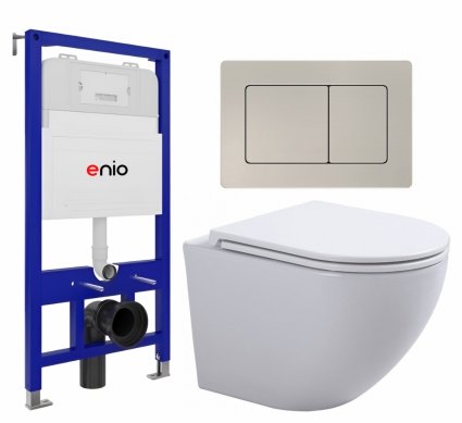 Комплект 3 в 1 инсталляция Enio Tecnico 52 EN8050052 + Подвесной унитаз SinteSi EVI + кнопка матовая нержавеющая сталь Quadro