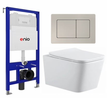 Комплект 3 в 1 инсталляция Enio Tecnico 52 EN8050052 + Подвесной унитаз SinteSi BALTI + кнопка матовая нержавеющая сталь Quadro