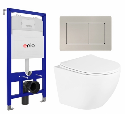 Комплект 3 в 1 инсталляция Enio Tecnico 52 EN8050052 + Унитаз подвесной BelBagno Uno BB3105CHR/SC + кнопка матовая нержавеющая сталь Quadro