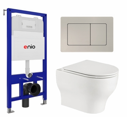 Комплект 3 в 1 инсталляция Enio Tecnico 52 EN8050052 + Подвесной унитаз WeltWasser Erlenbach 004 GL-WT + кнопка матовая нержавеющая сталь Quadro