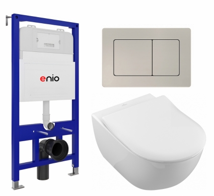 Комплект 3 в 1 инсталляция Enio Tecnico 52 EN8050052 + Унитаз подвесной Villeroy & Boch Subway 2.0 5614R201 + кнопка матовая нержавеющая сталь Quadro