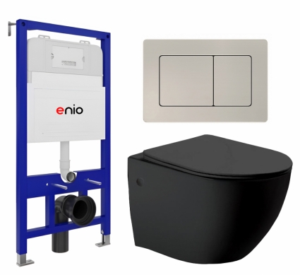 Комплект 3 в 1 инсталляция Enio Tecnico 52 EN8050052 + Унитаз Vincea Globo VT1-14MB + кнопка матовая нержавеющая сталь Quadro